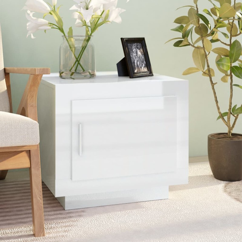 Tavolino da Salotto Bianco Lucido 51x50x45 cm Legno Multistrato Tavolino da Salotto Bianco Lucido 51x50x45 cm Legno Multistrato