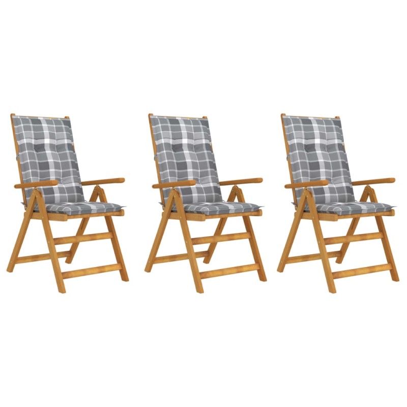 Sedie da Giardino Pieghevoli 3 pz con Cuscini Acacia Massello Sedie da Giardino Pieghevoli 3 pz con Cuscini Acacia Massello