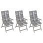 Sedie da Giardino Reclinabili 3 pz con Cuscini Massello Acacia Sedie da Giardino Reclinabili 3 pz con Cuscini Massello Acacia