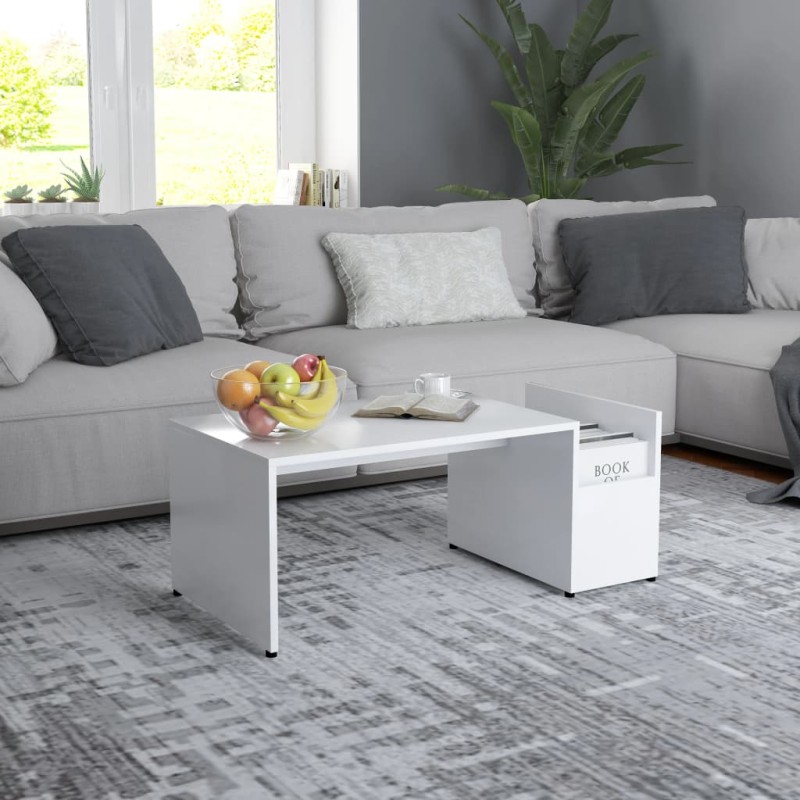 Tavolino da Salotto Bianco 90x45x35 cm in Legno Multistrato Tavolino da Salotto Bianco 90x45x35 cm in Legno Multistrato