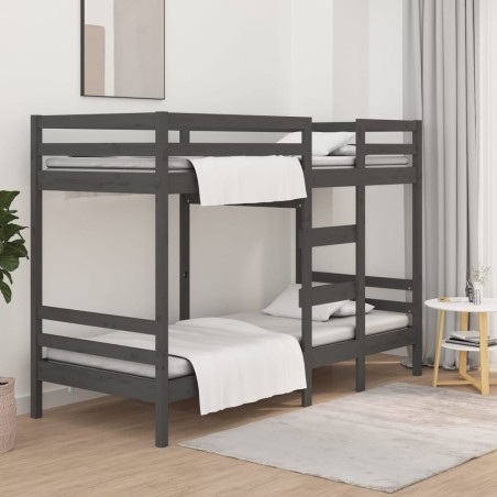 Letto a Castello Grigio 90x200 cm in Legno Massello di Pino