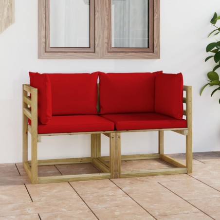 vidaXL Divani Angolari da Giardino & Cuscini 2pz Pino Impregnato Verde