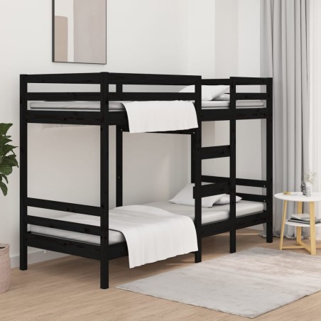 Letto a Castello Nero 90x190 cm in Legno Massello di Pino