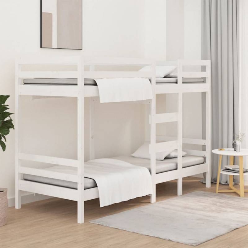 Letto a Castello Bianco 90x200 cm in Legno Massello di Pino Letto a Castello Bianco 90x200 cm in Legno Massello di Pino