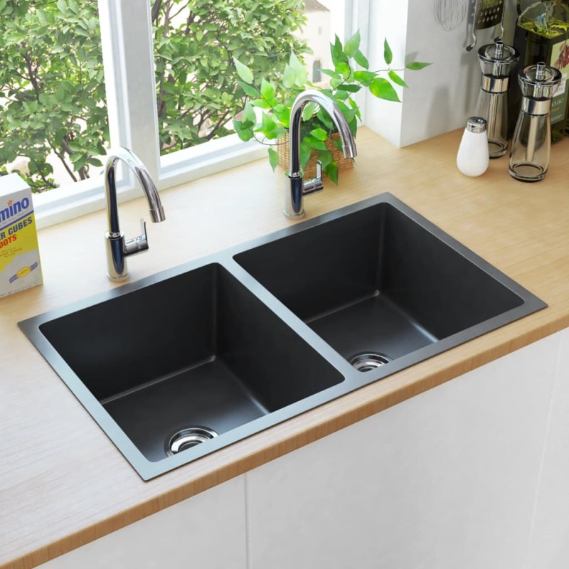 Lavello da Cucina Lavorato a Mano Nero in Acciaio Inox Lavello da Cucina Lavorato a Mano Nero in Acciaio Inox