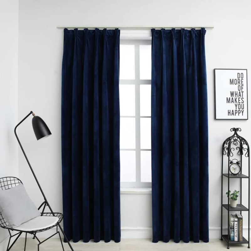 Tende Oscuranti con Ganci 2 pz Blu Scuro in Velluto 140x245 cm Tende Oscuranti con Ganci 2 pz Blu Scuro in Velluto 140x245 cm