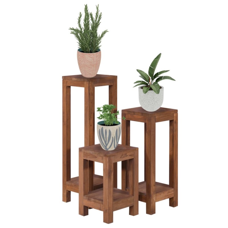 Piedistalli per Piante 3 pz in Legno Massello di Teak