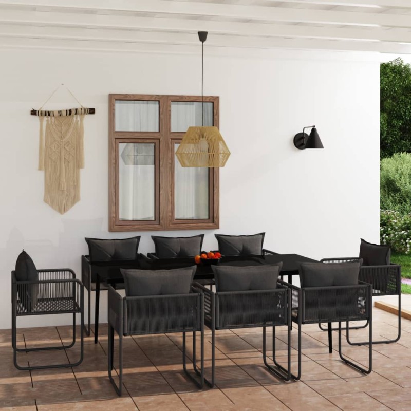 Set da Pranzo per Giardino 9 pz con Cuscini Nero Set da Pranzo per Giardino 9 pz con Cuscini Nero