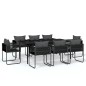 Set da Pranzo per Giardino 9 pz con Cuscini Nero Set da Pranzo per Giardino 9 pz con Cuscini Nero