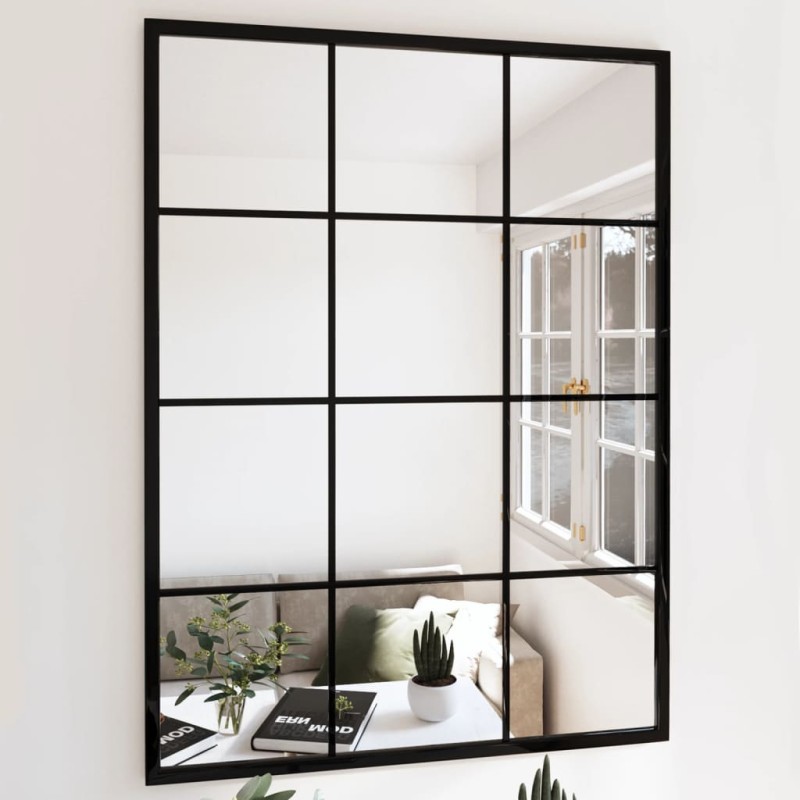 Specchio da Parete Nero 80x60 cm Metallo Specchio da Parete Nero 80x60 cm Metallo