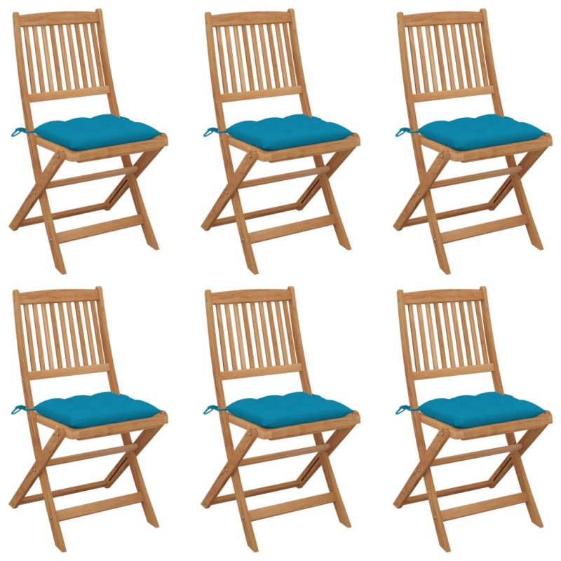 Sedie da Giardino Pieghevoli 6 pz con Cuscini Massello Acacia Sedie da Giardino Pieghevoli 6 pz con Cuscini Massello Acacia