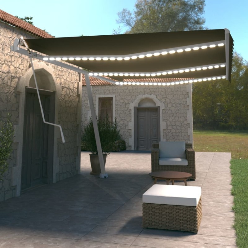 Tenda Automatica con Sensore Vento e LED 600x350 cm Antracite Tenda Automatica con Sensore Vento e LED 600x350 cm Antracite