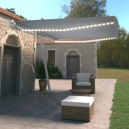 vidaXL Tenda Automatica con Sensore Vento e LED 500x350 cm Blu Bianca  