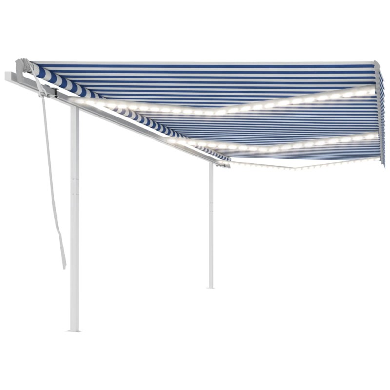Tenda Automatica con Sensore Vento e LED 6x3,5 m Blu Bianca Tenda Automatica con Sensore Vento e LED 6x3,5 m Blu Bianca
