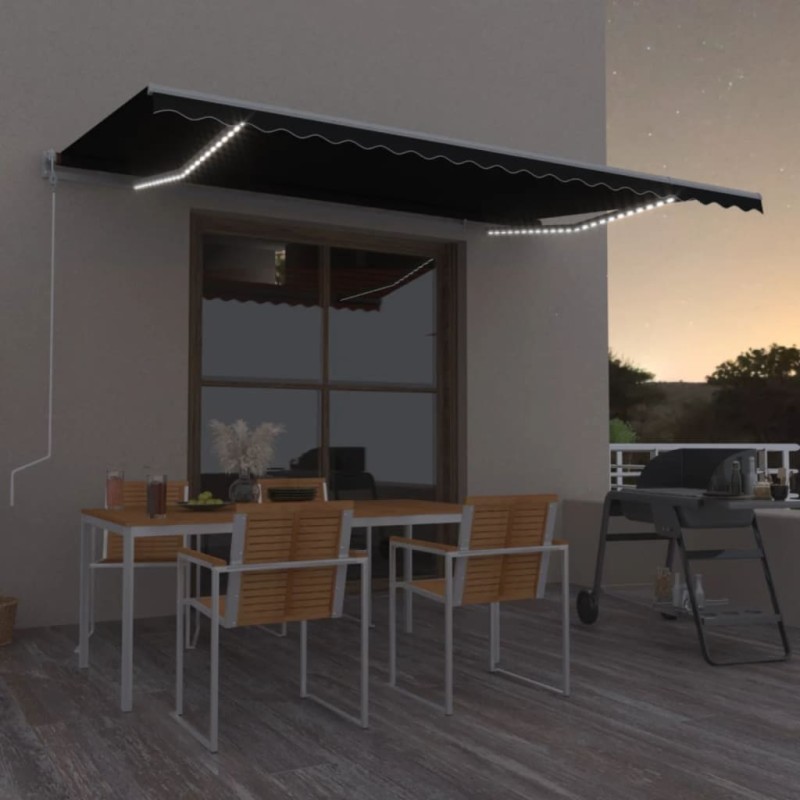 Tenda Automatica con Sensore Vento e LED 500x350 cm Antracite Tenda Automatica con Sensore Vento e LED 500x350 cm Antracite