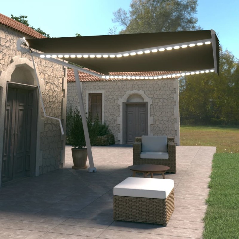 vidaXL Tenda Automatica con Sensore Vento e LED 500x350 cm Antracite vidaXL Tenda Automatica con Sensore Vento e LED 500x350 cm Antracite