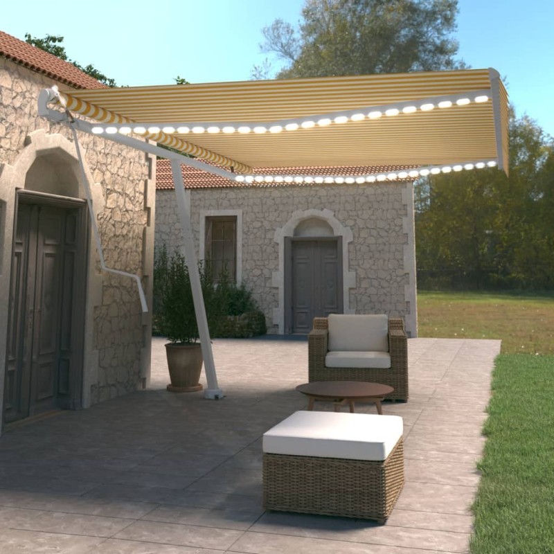 vidaXL Tenda Automatica Sensore Vento e LED 500x350 cm Gialla Bianca vidaXL Tenda Automatica Sensore Vento e LED 500x350 cm Gialla Bianca