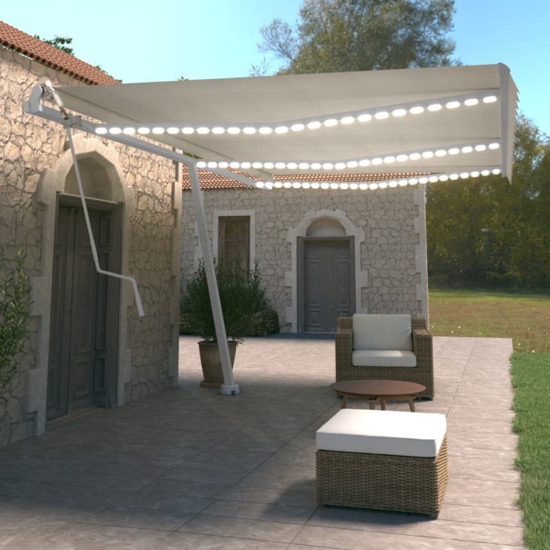 vidaXL Tenda Automatica con Sensore Vento e LED 600x350 cm Crema vidaXL Tenda Automatica con Sensore Vento e LED 600x350 cm Crema