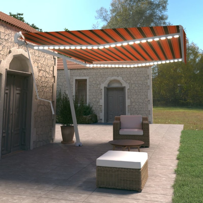 Tenda Automatica Sensore Vento e LED 500x350 cm Arancio Marrone Tenda Automatica Sensore Vento e LED 500x350 cm Arancio Marrone