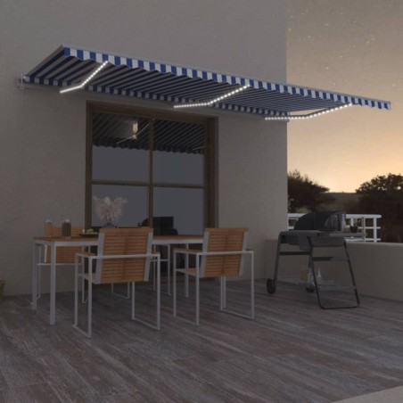 vidaXL Tenda Automatica con Sensore Vento e LED 600x350 cm Blu Bianca