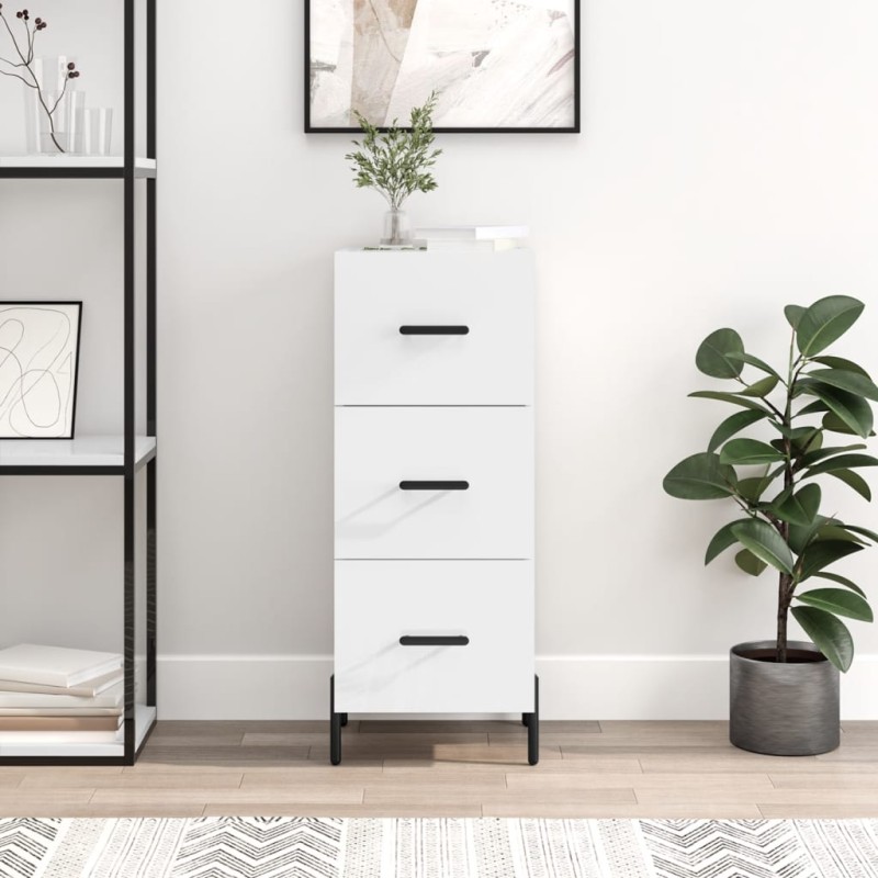 Credenza Bianco Lucido 34,5x34x90 cm in Legno Multistrato Credenza Bianco Lucido 34,5x34x90 cm in Legno Multistrato