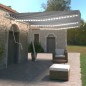 Tenda Automatica con Sensore Vento e LED 600x350 cm Blu Bianca Tenda Automatica con Sensore Vento e LED 600x350 cm Blu Bianca