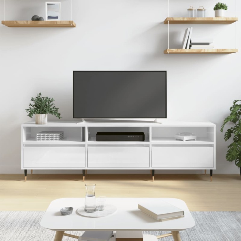 Mobile Porta TV Bianco Lucido 150x30x44,5 cm Legno Multistrato Mobile Porta TV Bianco Lucido 150x30x44,5 cm Legno Multistrato