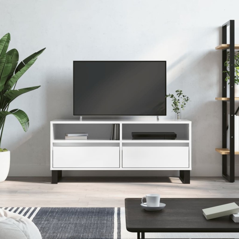 Mobile Porta TV Bianco Lucido 100x34,5x44,5cm Legno Multistrato Mobile Porta TV Bianco Lucido 100x34,5x44,5cm Legno Multistrato
