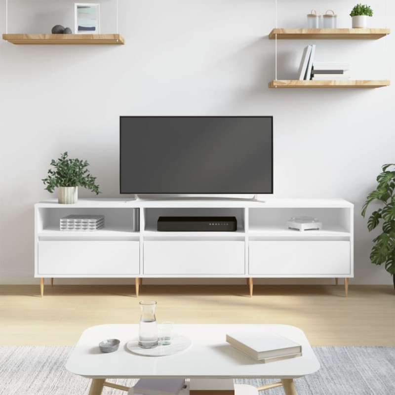 Mobile Porta TV Bianco 150x30x44,5 cm in Legno Multistrato Mobile Porta TV Bianco 150x30x44,5 cm in Legno Multistrato