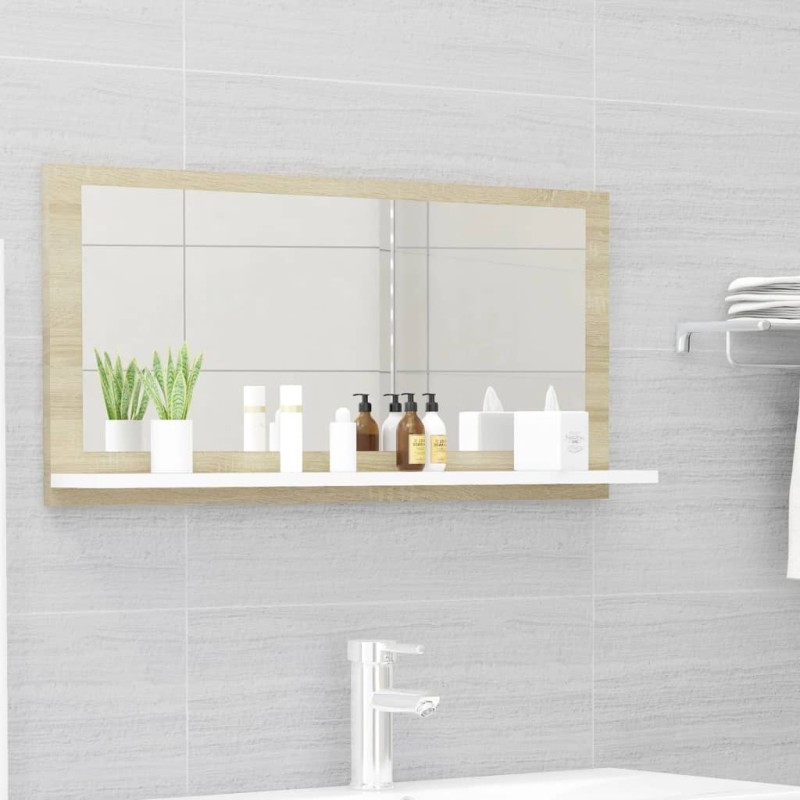 Specchio da Bagno Bianco Rovere Sonoma 80x10,5x37 cm Truciolato Specchio da Bagno Bianco Rovere Sonoma 80x10,5x37 cm Truciolato