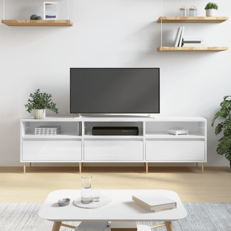 Mobile Porta TV Bianco Lucido 150x30x44,5 cm Legno Multistrato Mobile Porta TV Bianco Lucido 150x30x44,5 cm Legno Multistrato