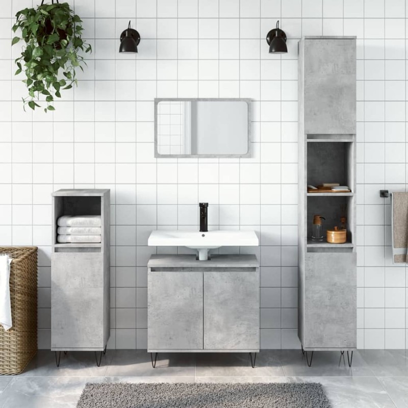 Armadietto da Bagno Grigio Cemento 58x33x60cm Legno Multistrato Armadietto da Bagno Grigio Cemento 58x33x60cm Legno Multistrato