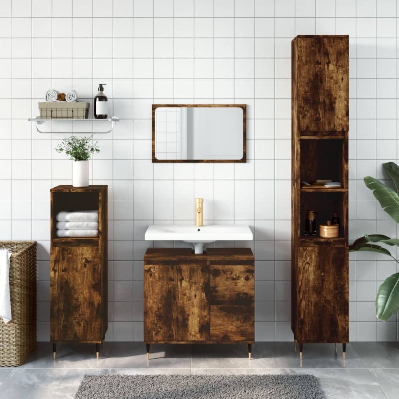 vidaXL Armadietto Bagno Rovere Fumo 65x33x60 cm in Legno Multistrato