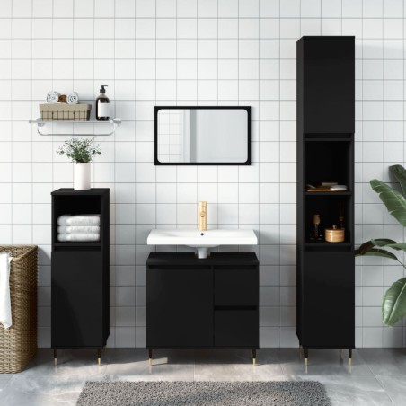 vidaXL Armadietto da Bagno Nero 65x33x60 cm in Legno Multistrato
