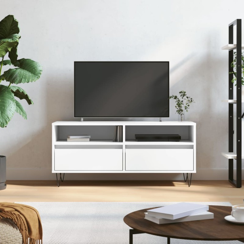 Mobile Porta TV Bianco 100x34,5x44,5 cm in Legno Multistrato Mobile Porta TV Bianco 100x34,5x44,5 cm in Legno Multistrato