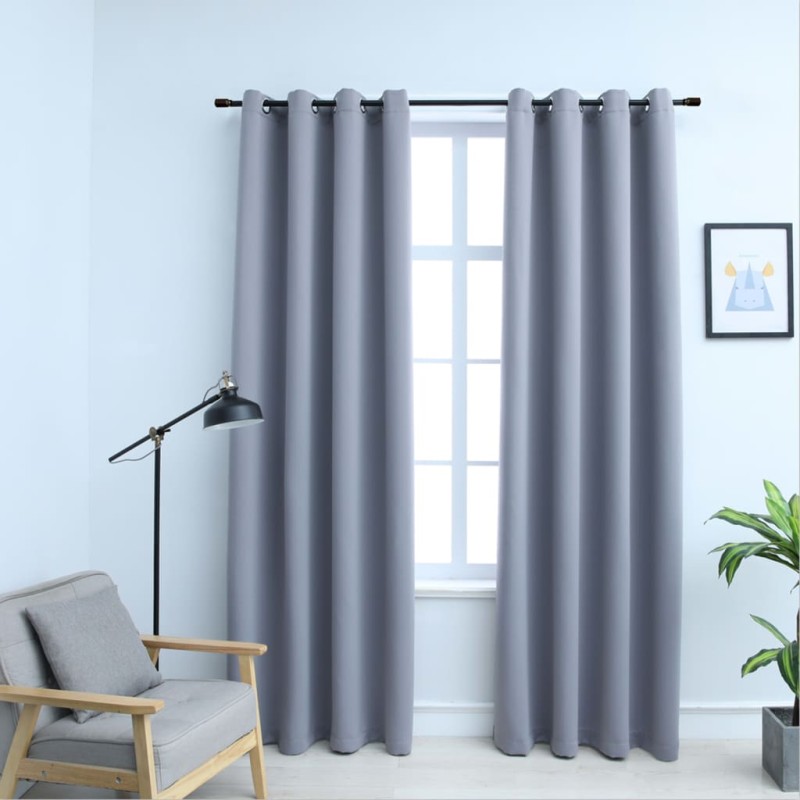 Tende Oscuranti con Anelli in Metallo 2 pz Grigie 140x175 cm Tende Oscuranti con Anelli in Metallo 2 pz Grigie 140x175 cm