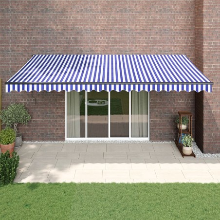 Tenda da Sole Retrattile Blu e Bianca 5x3 m Tessuto e Alluminio