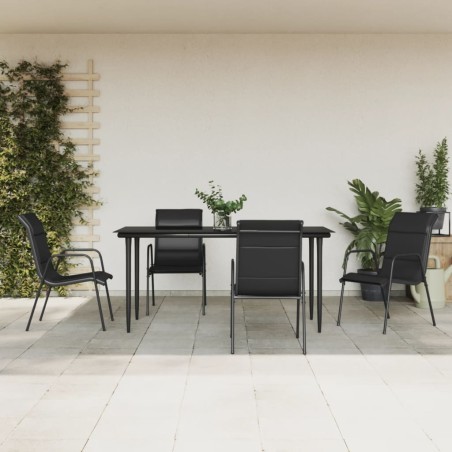 Set da Pranzo da Giardino 5 pz Nero in Acciaio e Textilene