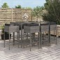 Set Bar da Giardino 9 pz con Cuscini in Polyrattan Grigio Set Bar da Giardino 9 pz con Cuscini in Polyrattan Grigio