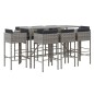 Set Bar da Giardino 9 pz con Cuscini in Polyrattan Grigio Set Bar da Giardino 9 pz con Cuscini in Polyrattan Grigio