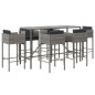 Set Bar da Giardino 7 pz con Cuscini in Polyrattan Grigio Set Bar da Giardino 7 pz con Cuscini in Polyrattan Grigio