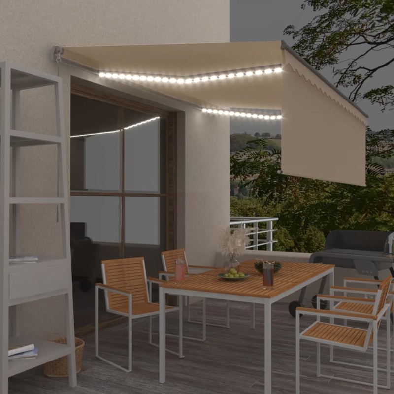 Tenda da Sole Retrattile con Parasole e LED 4,5x3 m Crema Tenda da Sole Retrattile con Parasole e LED 4,5x3 m Crema