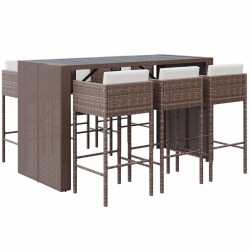 Set Bar da Giardino 7 pz con Cuscini in Polyrattan Marrone
