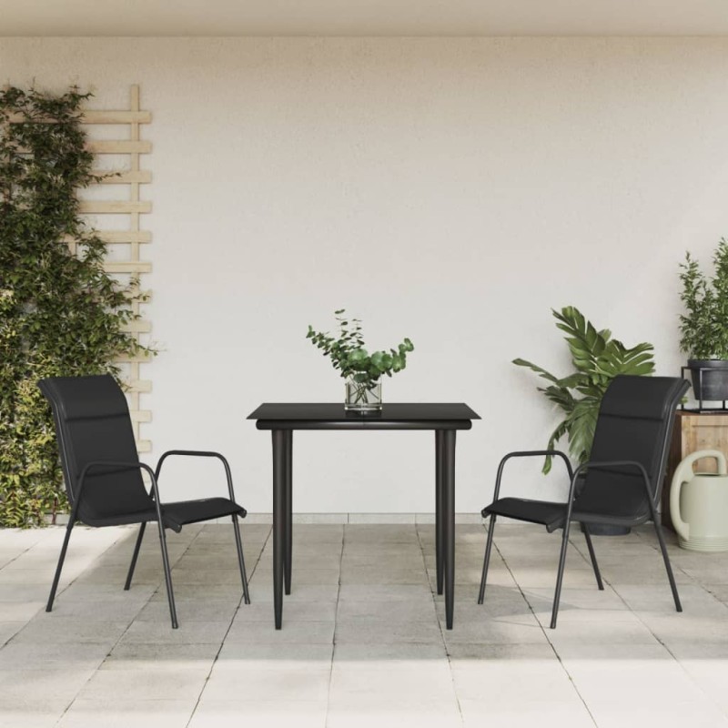 Set da Pranzo da Giardino 3 pz Nero in Acciaio e Textilene Set da Pranzo da Giardino 3 pz Nero in Acciaio e Textilene