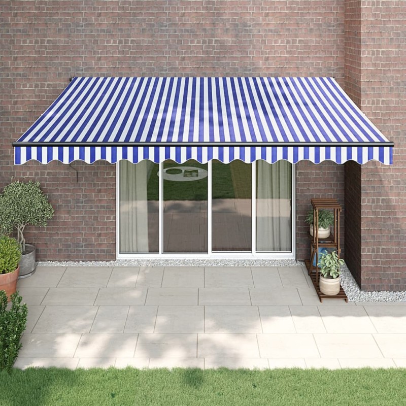Tenda Sole Retrattile Blu e Bianca 4,5x3 m Tessuto e Alluminio Tenda Sole Retrattile Blu e Bianca 4,5x3 m Tessuto e Alluminio