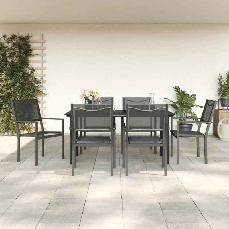 Set da Pranzo da Giardino 7 pz Nero in Acciaio e Textilene Set da Pranzo da Giardino 7 pz Nero in Acciaio e Textilene