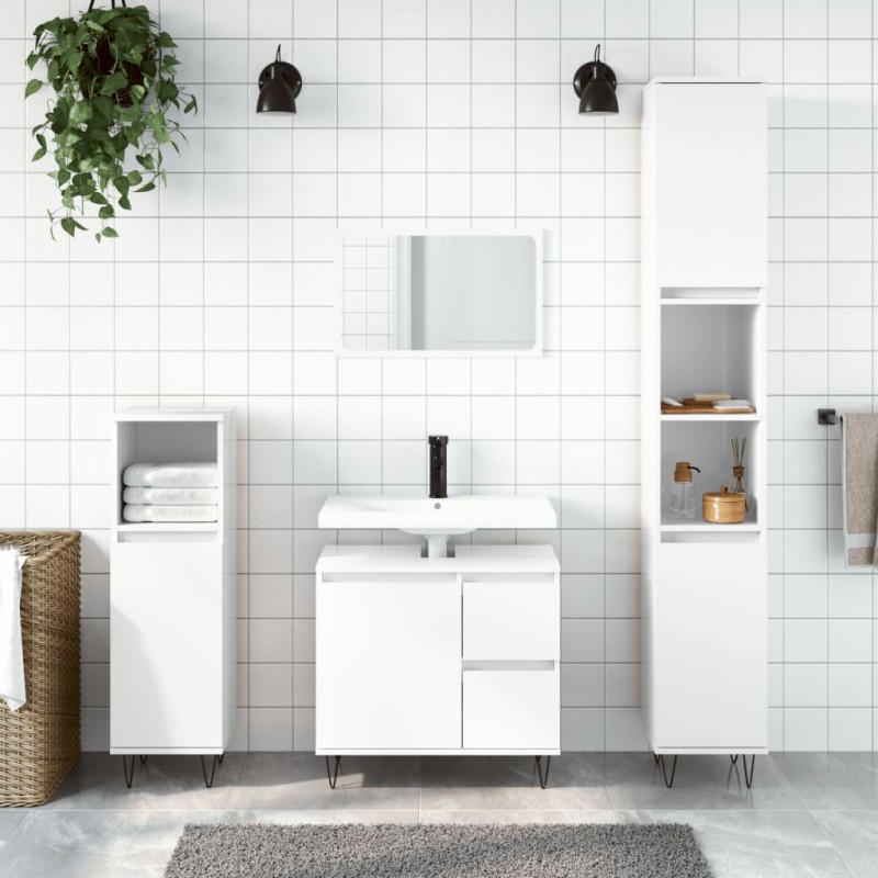 Armadietto Bagno Bianco Lucido 65x33x60cm in Legno Multistrato Armadietto Bagno Bianco Lucido 65x33x60cm in Legno Multistrato