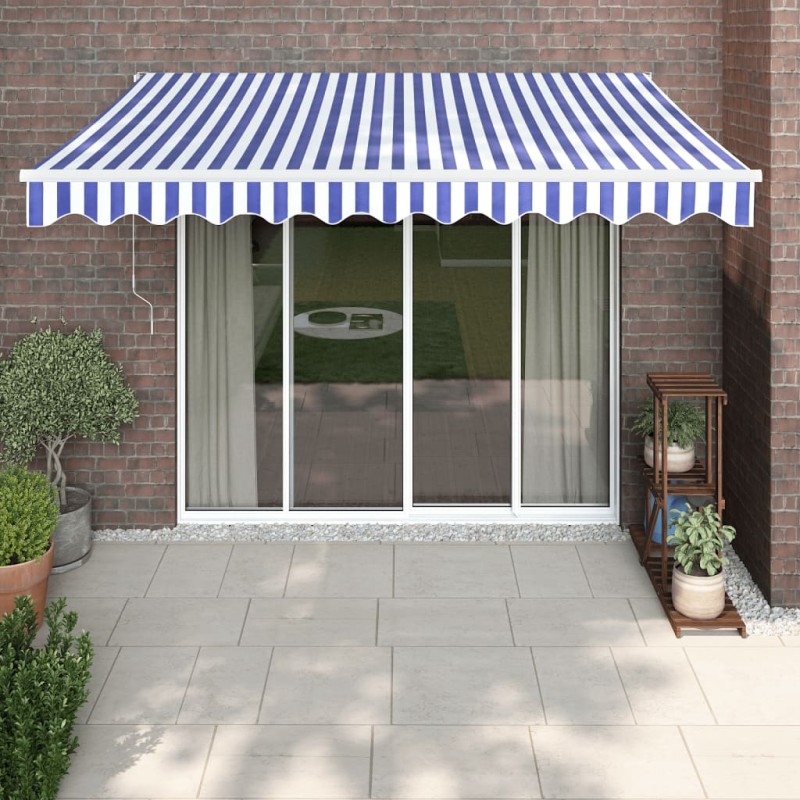 Tenda Sole Retrattile Blu e Bianca 3,5x2,5m Tessuto e Alluminio Tenda Sole Retrattile Blu e Bianca 3,5x2,5m Tessuto e Alluminio