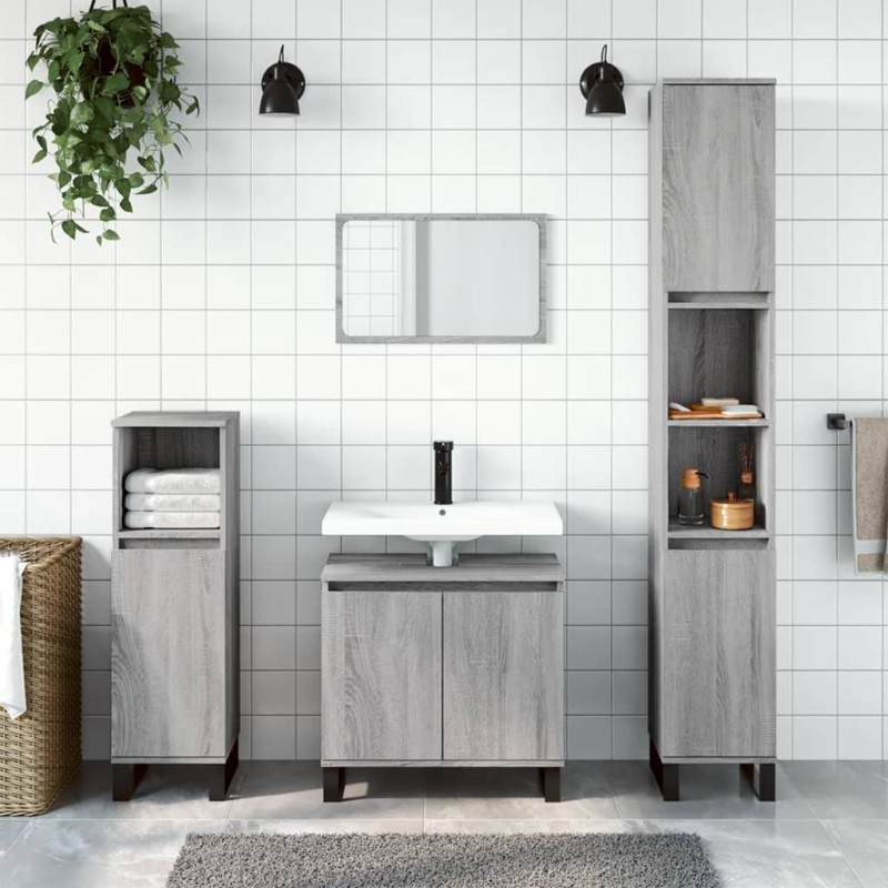 Armadietto Bagno Grigio Sonoma 30x30x190cm in Legno Multistrato Armadietto Bagno Grigio Sonoma 30x30x190cm in Legno Multistrato