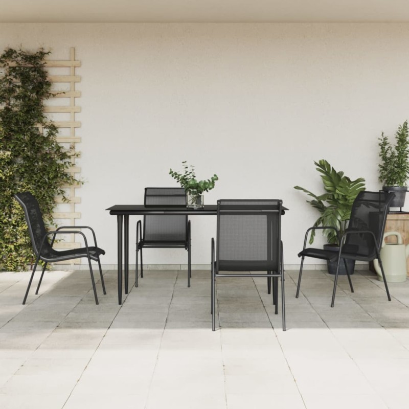 Set da Pranzo da Giardino 5 pz Nero in Acciaio e Textilene Set da Pranzo da Giardino 5 pz Nero in Acciaio e Textilene